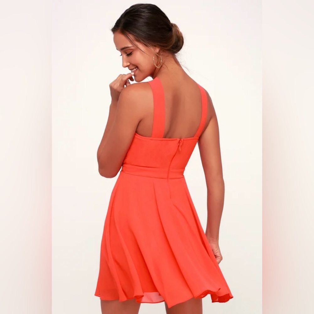 Lulus coral red halter style dress.
